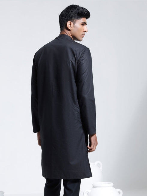Vastramay Men's Black Cotton Silk Kurta